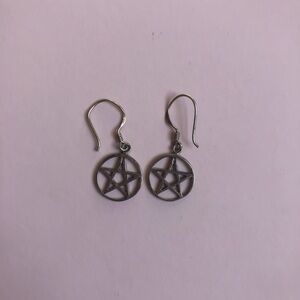 Silver Pentagram Dangle Earrings